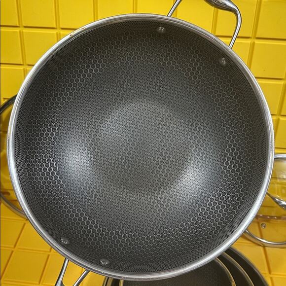 HEXCLAD Hybrid 7 Piece Nonstick Stainless Steel Frying Pan Set 8 10 12" Lids Wok - Picture 3 of 11